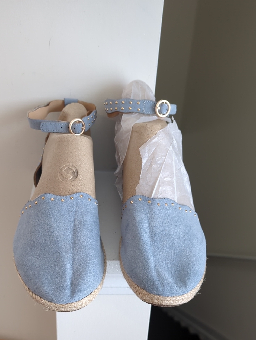 LC Lauren Conrad Light Blue Suede Ankle-Strap Espadrilles with Gold Studs